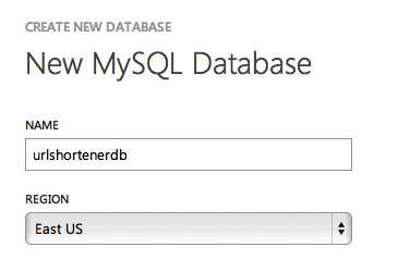 New Windows Azure Website Name Database