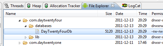 file explorer showing database