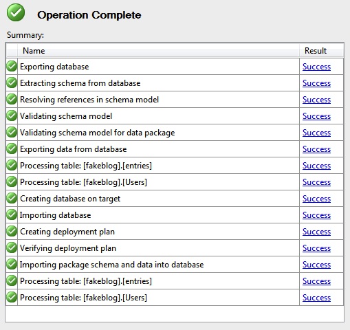 SQL Database Operation Complete